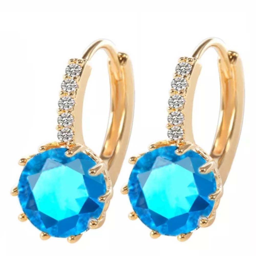 ❤️gorgeous aquamarine sea blue rhinestone gold - Picture 2 of 3